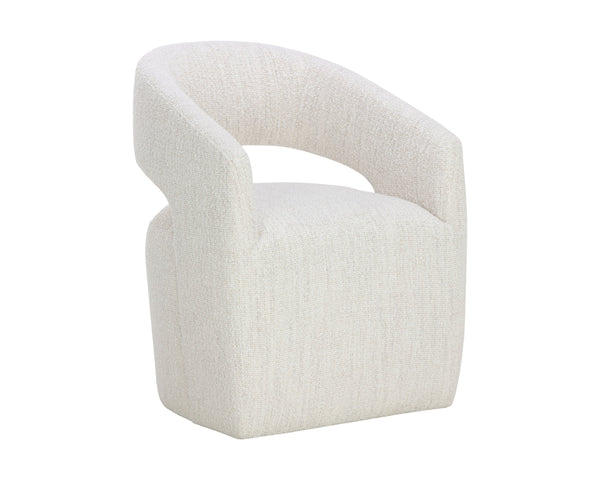 Sunpan Lloret Wheeled Dining Armchair - Elegant Curves, Comfortable Upholstery, Effortless Mobility for Dining Merino Pearl