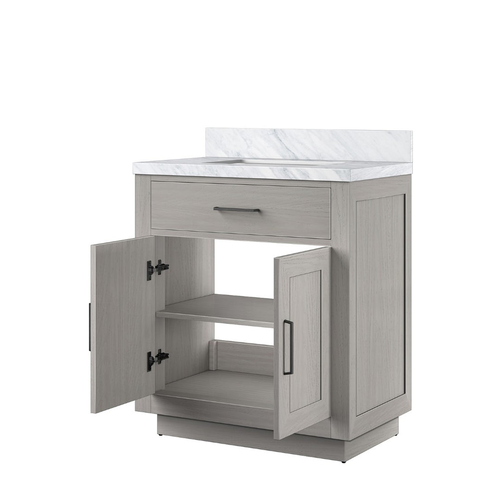 English Elm White Oak Single-Sink Vanity With Luxurious Carrara Marble Top – Compact, Stylish, Durable Design B2731P257660-GIGA