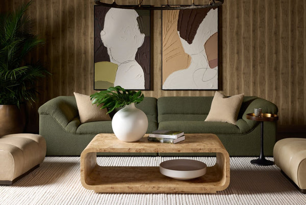 Sunpan ROWENA Coffee Table - Modern Burl Veneer Centerpiece with Sculptural Design for Stylish Living Rooms 112667