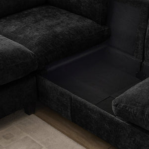 English Elm 96.5" L-shaped Chenille Sectional with Storage Ottoman Eucalyptus Frame Living Room Black W1097S00285