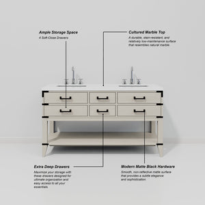 English Elm White Oak Double Bath Vanity Set With Cultured Marble Top, Chrome Faucet, And 28" Mirrors Included B2731S01892-GIGA