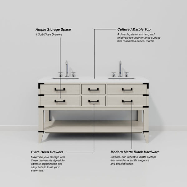 English Elm White Oak Double Bath Vanity Set With Cultured Marble Top, Chrome Faucet, And 28" Mirrors Included B2731S01892-GIGA