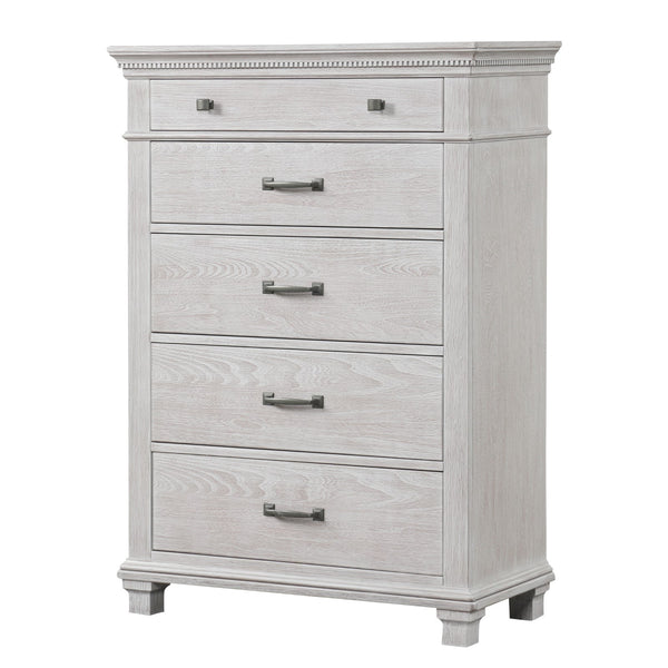 English Elm 1pc Chest Transitional Weathered Finish 5-Drawer Tall Dresser with Dentil Molding and Metal Knobs Grey Mix 39 L x 20 W x 51 H B2741P370388