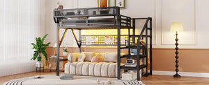English Elm Full Metal Loft Bed with Stairs Wardrobe Rgb Lighting and Storage for Teens W2580S00066