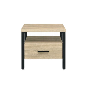 English Elm One Drawer Nightstand With Open Shelf - Rustic Oak And Black Metal For Modern Bedroom Style B016P256523