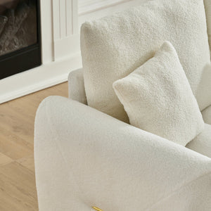 English Elm 78 Inch Teddy Velvet Three Seat Sofa Solid Wood Frame Plush Cushions for Living Room Off White W2564S00127