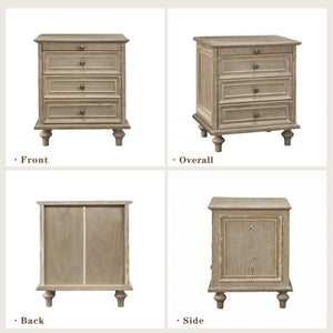 English Elm Farmhouse Nightstand Pine Wood Four Drawer Storage with Pull Out Tray Gourd Legs Natural+White W1716P399643