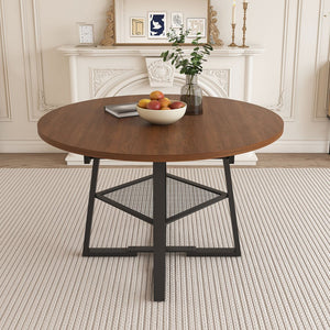 English Elm 47 Inch Extendable Round Dining Table Walnut Finish Seats 8 with Wire Grid Shelf W2700P385520