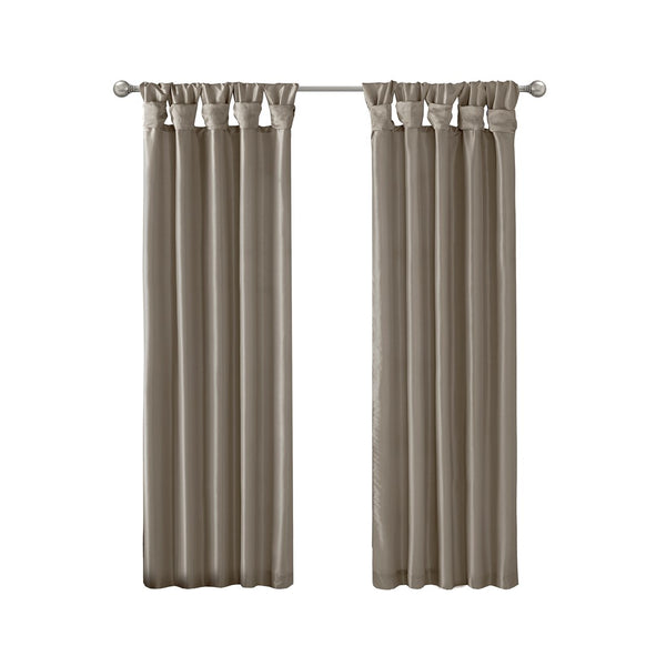 English Elm Twist Faux Silk Lined Window Curtain Panel Pewter 50x120" - Elegant Twist Tab, Privacy Lining, Rod Friendly B03598109