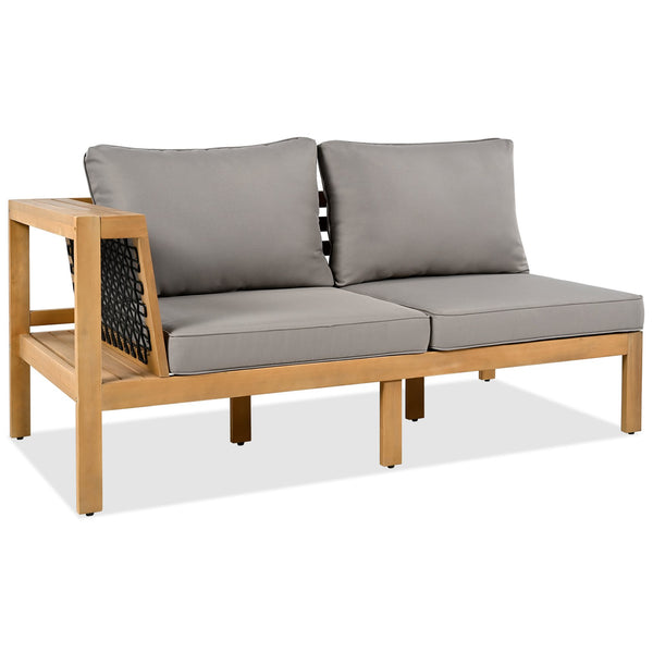 English Elm <old Old Sku Acacia Wood L-shaped Patio Sectional with Woven Rope Armrests Resort Cushioned Set Gray,Natural N704F201249E