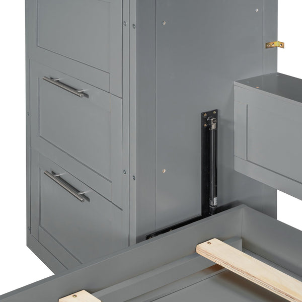 English Elm Queen Murphy Wall Bed with Wardrobe Drawers and Shelves for Studio or Guest Room Gray LP000865AAE-2