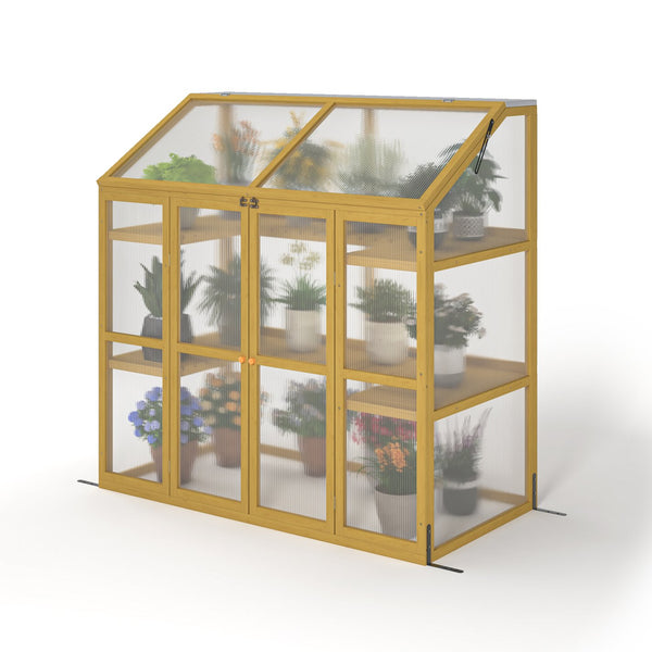 English Elm Greenhouse, Pine Frame Cold with Polycarbonate Panels and Hinged Roof for Patio W1850P235934