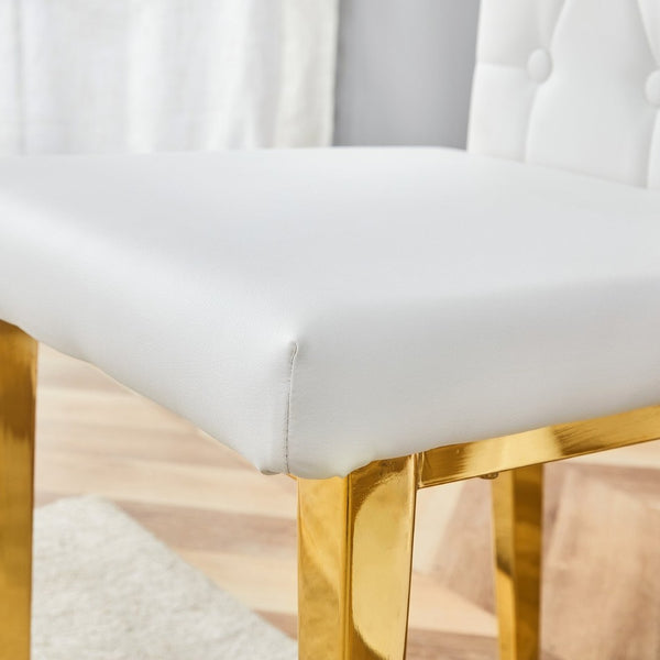 English Elm Table Modern 5-Piece Set: Round Clear Tempered Glass Table With Gold Legs & 4 White Pu Chairs W1151S03833-GIGA