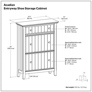 English Elm Acadian Solid Wood Entryway Shoe Cabinet with Tilt Doors Tapered Legs Brunette Finish B136P436049