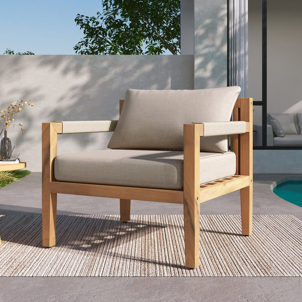 English Elm Christopher Knight Home® - Acacia Wood Leisure Chair With Beige Rope – Spacious, Weather-Resistant & Stylish For Outdoor Comfort N769P326314T
