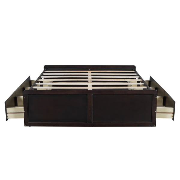 English Elm Wood Queen Size Platform Bed Frame with 6 Drawers for Storage, Sturdy Pine/MDF Slat System, 500lb Capacity Espresso N709P241723P