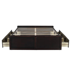 English Elm Wood Queen Platform Bed Solid Pine Frame Six Storage Drawers No Box Spring Needed Espresso N709P241723P-1