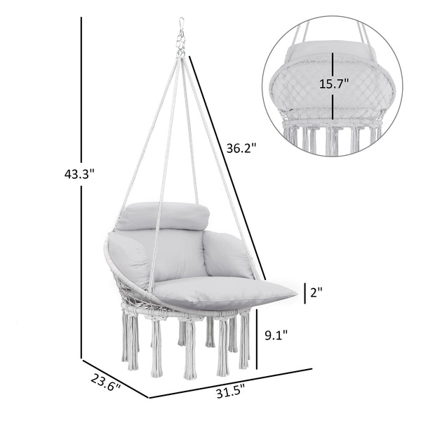 English Elm Hanging Hammock Swing Chair Boho Fringe Cushioned Seat for Patio or Indoor Use T3971P445652