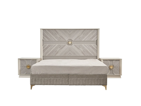English Elm Eternity King 5PC Bedroom Set with Eucalyptus Veneer, High-Gloss Lacquer, Soft-Close Drawers & Storage B009S02049