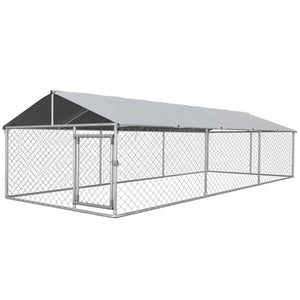 English Elm Large-sized Galvanized Steel Outdoor Dog Kennel with Oxford Fabric Weatherproof Roof T3971S00070