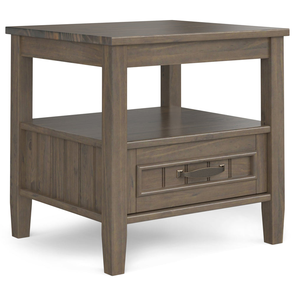 English Elm Lev Smoky Brown End Table with Drawer & Open Shelf, Handcrafted Solid Wood, Transitional Style B136P158823
