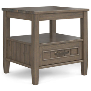 English Elm Lev Smoky Brown End Table with Drawer & Open Shelf, Handcrafted Solid Wood, Transitional Style B136P158823