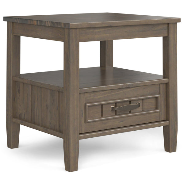 English Elm Lev Smoky Brown End Table with Drawer & Open Shelf, Handcrafted Solid Wood, Transitional Style B136P158823