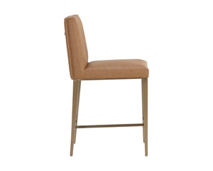 Sunpan Wilbur Barstool - Minimalist Design in Milliken Cognac Faux Leather with Stylish Stainless Steel Legs Counter Height