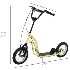 English Elm Aosom Youth Scooter Steel Frame Dual Caliper Brakes Inflatable Tire Kids Ride Beige W2225P217068