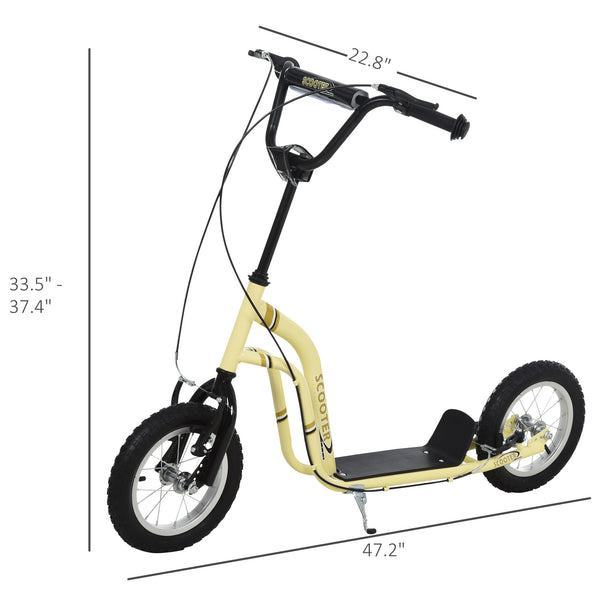 English Elm Aosom Youth Scooter Steel Frame Dual Caliper Brakes Inflatable Tire Kids Ride Beige W2225P217068