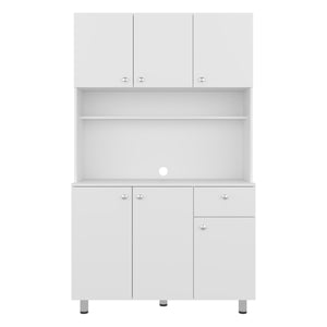 English Elm Lehr Tall White Pantry Cabinet with Six Doors One Drawer and Vertical Kitchen Storage B097S00251