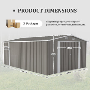 English Elm Campcraft Metal Storage Shed 10x14 Ft with Lockable Doors Vented Sloped Roof Backyard Light Gray W1598S00050