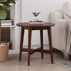 English Elm Christopher Knight Home® - END TABLE Mid-Century Modern Solid Wood End Table with Splayed Legs, Round Top, Sturdy Design Walnut 68679.00WALN