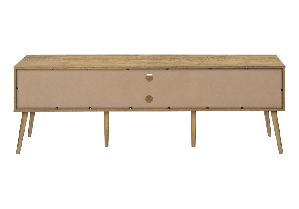 English Elm Tv Stand 72" Walnut Laminate Media Console with Sliding Doors, Open Shelves, Cable Management, Retro Legs B2710P219124