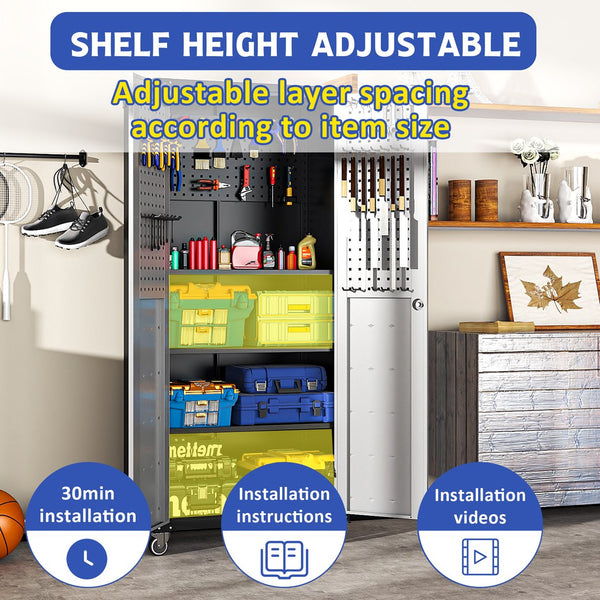 English Elm 71" Steel Garage Storage Cabinet with Locking Wheels Heavy Duty 700 Lb Capacity T2398P222838