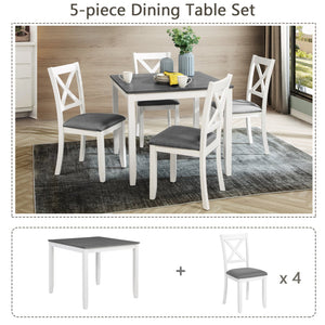 English Elm 5-Piece Modern Dining Set for 4 with Waterproof Wood-Grain Top, X-Back Chairs, Linen Comfort, Stable Frame White+gray W1998S00063