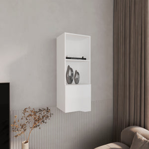 English Elm Wall Engineered Wood Cabinet with Single Door and Two Shelves for Kitchen Storage, Modern Durable Design White 44.09 L x 16.14 W x 2.76 H B097P250867