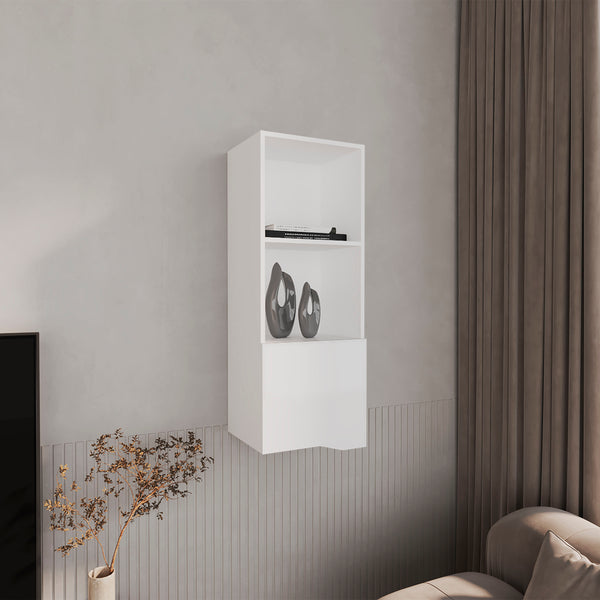 English Elm Wall Engineered Wood Cabinet with Single Door and Two Shelves for Kitchen Storage, Modern Durable Design White 44.09 L x 16.14 W x 2.76 H B097P250867