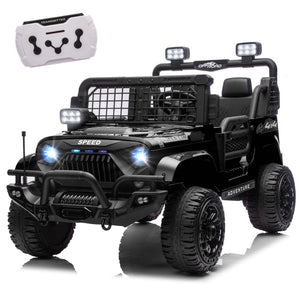 English Elm 24v Dual Motor Two Seat Kids Electric Ride on Car with Remote Control and Bluetooth Audio Black W1578P305897