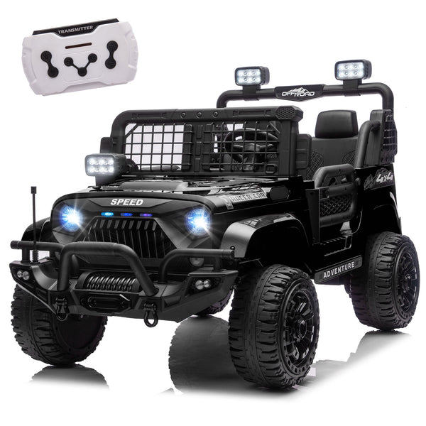English Elm 24v Dual Motor Two Seat Kids Electric Ride on Car with Remote Control and Bluetooth Audio Black W1578P305897