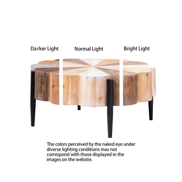 English Elm Rustic Flower Shaped Wood Coffee Table with Metal Legs Distressed Finish Living Room W2729P353716