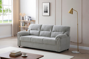 English Elm Hamilton Tufted Chenille Sofa with Nailhead Trim, Foam-Encased Coil Support and Removable Back Cushions Gray 33 L x 80 W x 23 H B078P349535