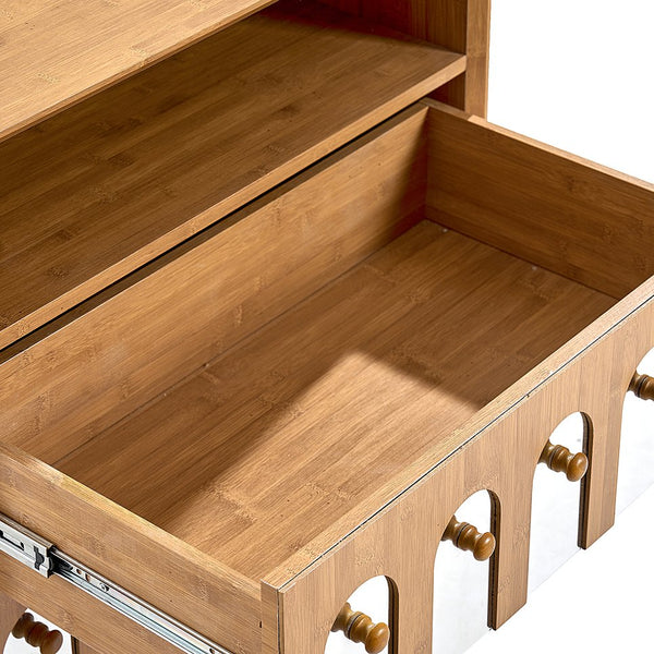 English Elm TWO Drawers Nightstand with Mirrors, Built-In USB & AC Charging Station, Natural MDF, Sturdy Design W3417P388713