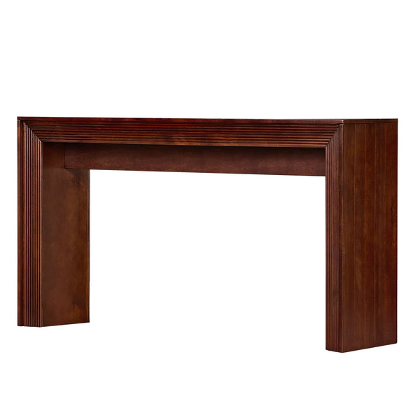 English Elm Fluted Counter Height Dining Set Narrow Bar Console with Upholstered Stool Retro Wood Cherry W1202P330886