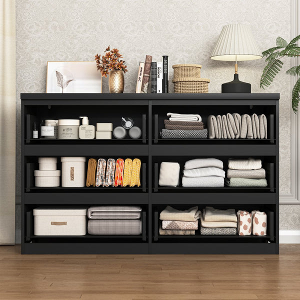 English Elm Modern Six Drawer Dresser with Wave Panel Fronts Handleless Design for Bedroom W409P371347