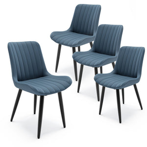 English Elm Set of 2 Armless Pu Leather Dining Chairs Cushioned Seat Brushed Metal Legs Modern Blue W3316P426931