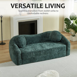 English Elm 86-inch Curved Chenille Convertible Sofa Recliner Frameless Folding Two-seater for Living Room Green W3505P452833