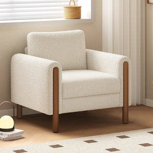 English Elm Christopher Knight Home® - Oversized Teddy Velvet Accent Chair with Curved Armrests, Tufted Mid-Century Design and Walnut Legs White N765P189679W