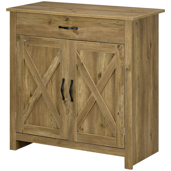 English Elm HOMCOM Rustic Farmhouse Sideboard Buffet Cabinet with Barn Doors, Drawer & Adjustable Shelves for Entryway Natural Wood W2225P229125