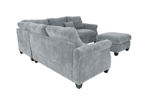 English Elm 4pc Corduroy Sectional Sofa Set with Ottoman Corner Wedge and Low-profile Modern Legs Fog B011S02224